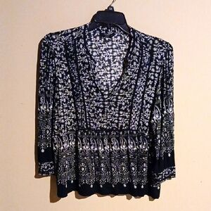 Lucky Brand Black and White Graphic Peplum Blouse
